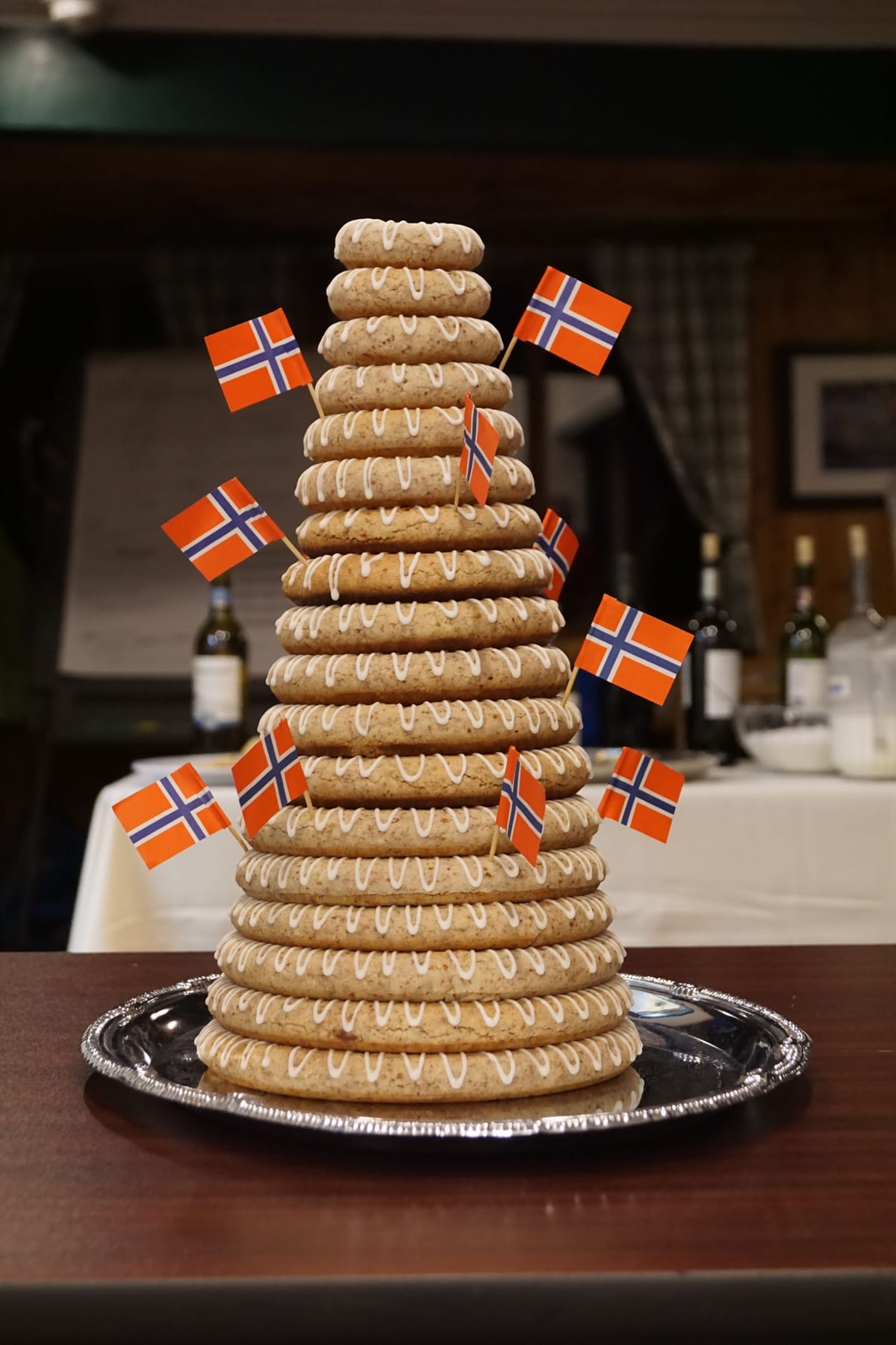 Traditional Kransakakke served during the Saturday evening party