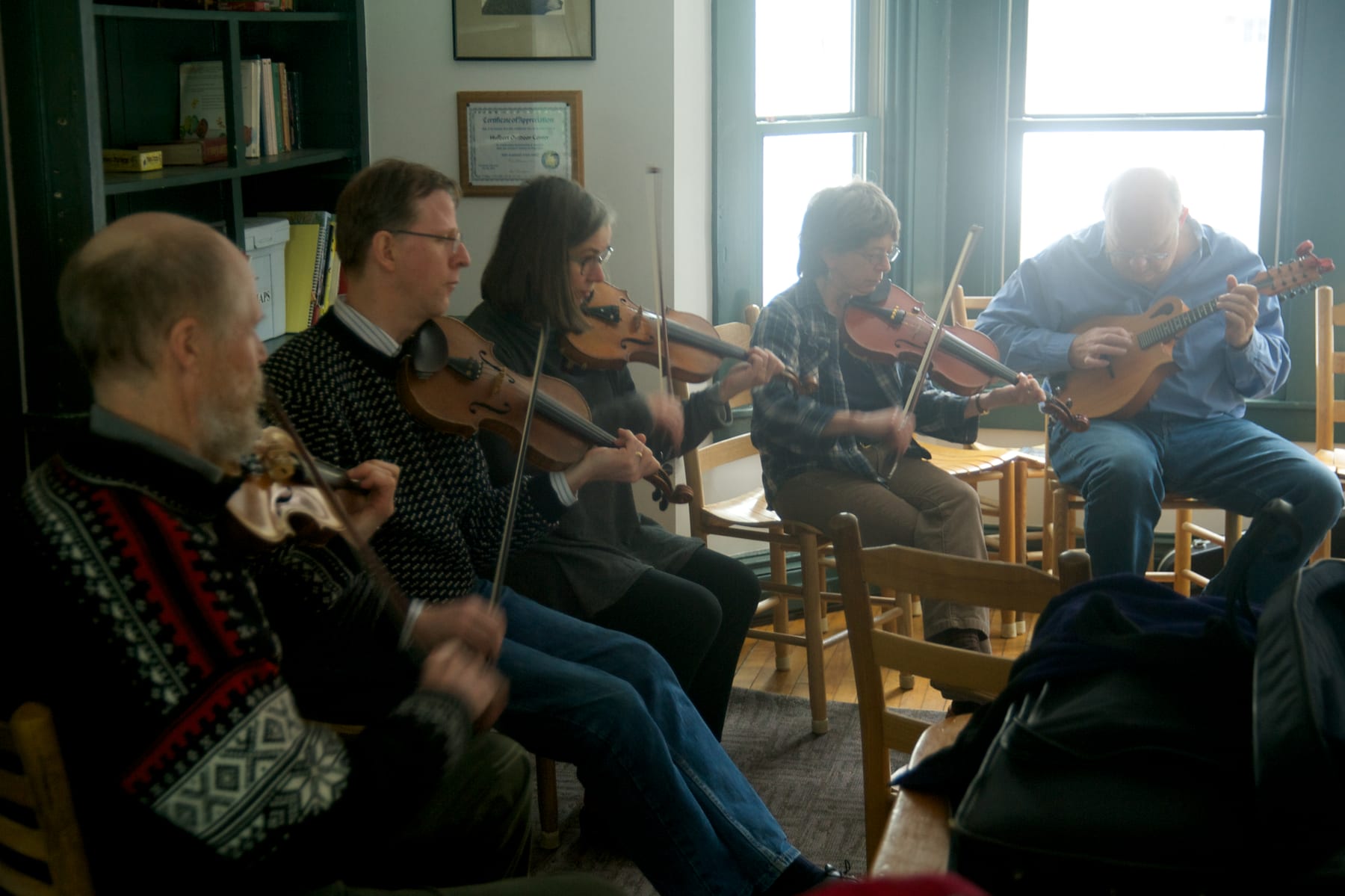 Informal jam session in the library.