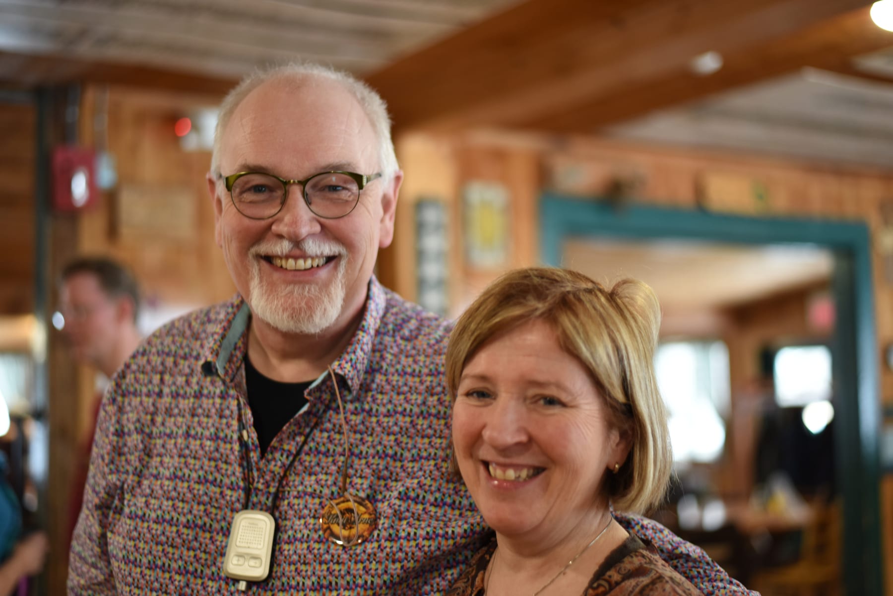 Knut Arne Jacobsen and Brit Totland taking a break after teaching a Valdres Springar workshop at Ski Dance Weekend 2016.